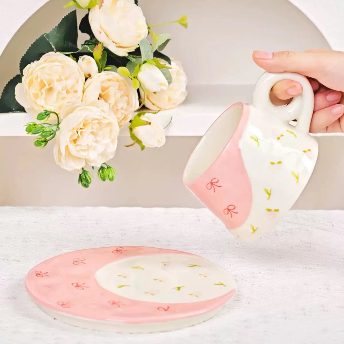 Cute Ceramic Cup & Saucer Set Aesthetic Coffee Mug with Plate Sparkels  Sparkels