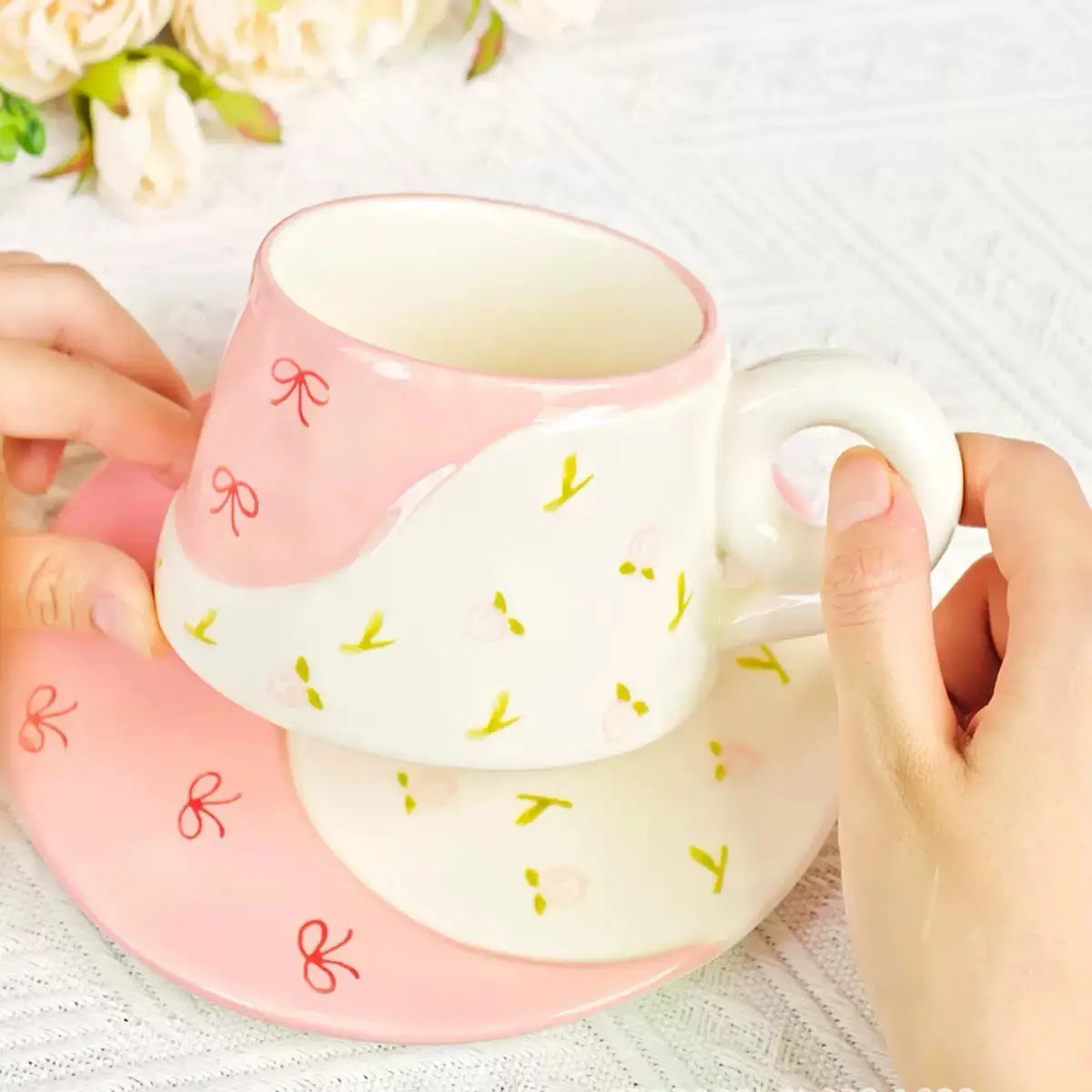 Cute Ceramic Cup & Saucer Set Aesthetic Coffee Mug with Plate Sparkels  Sparkels