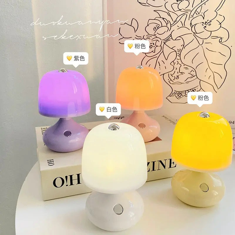 Mini Mushroom Night Lamp Cute LED Bedside Light with Soft Glow