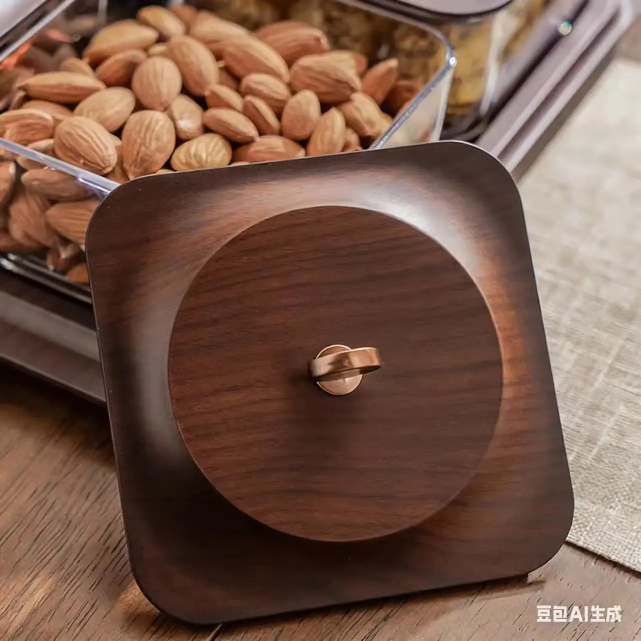 Luxury Snack Storage Tray Set  4 Compartment Airtight Containers with Wooden Lid