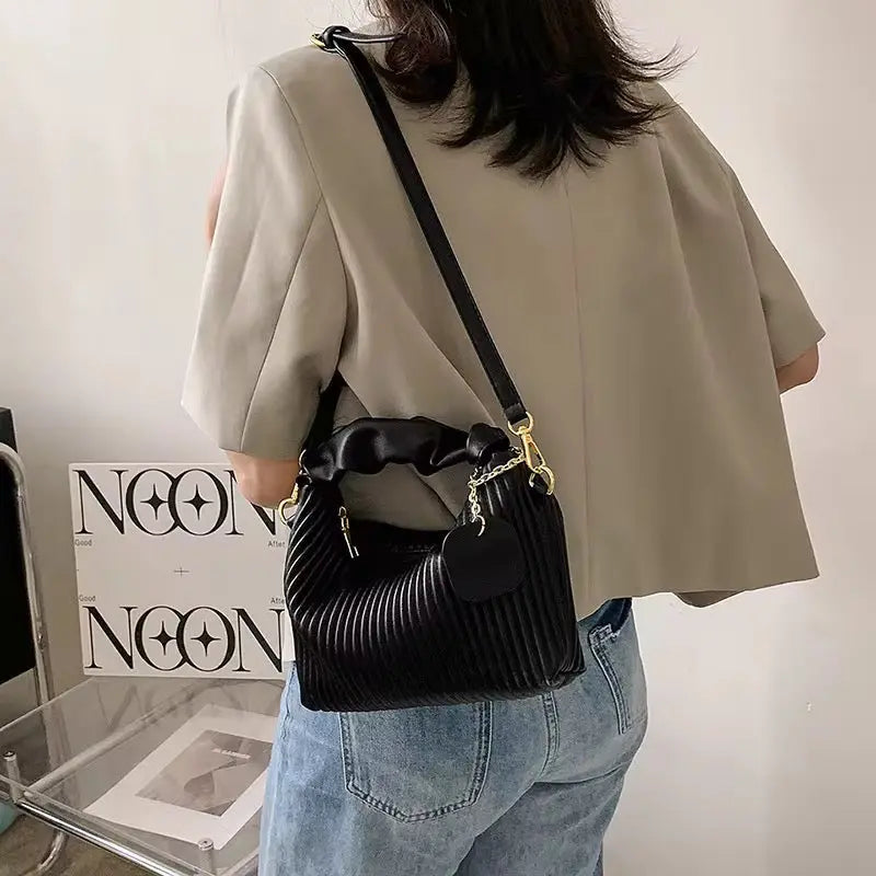 Luxury Pleated Shoulder Bag Elegant Textured Handbag with Strap