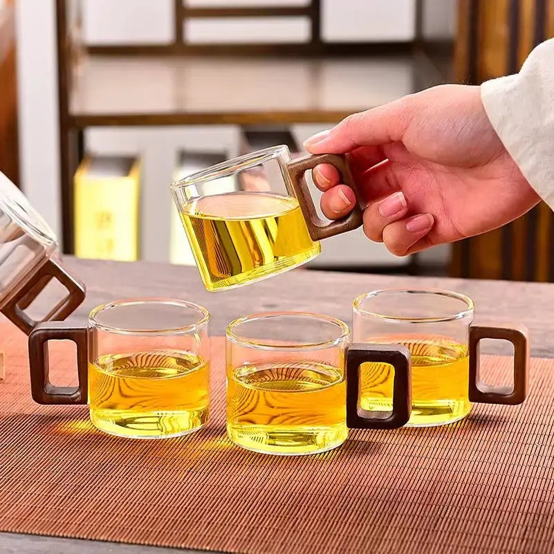 Pack Of 6 Wooden Cup Drying Rack with Glass Mugs Kitchen Organizer & Holder Set Sparkels  Sparkels