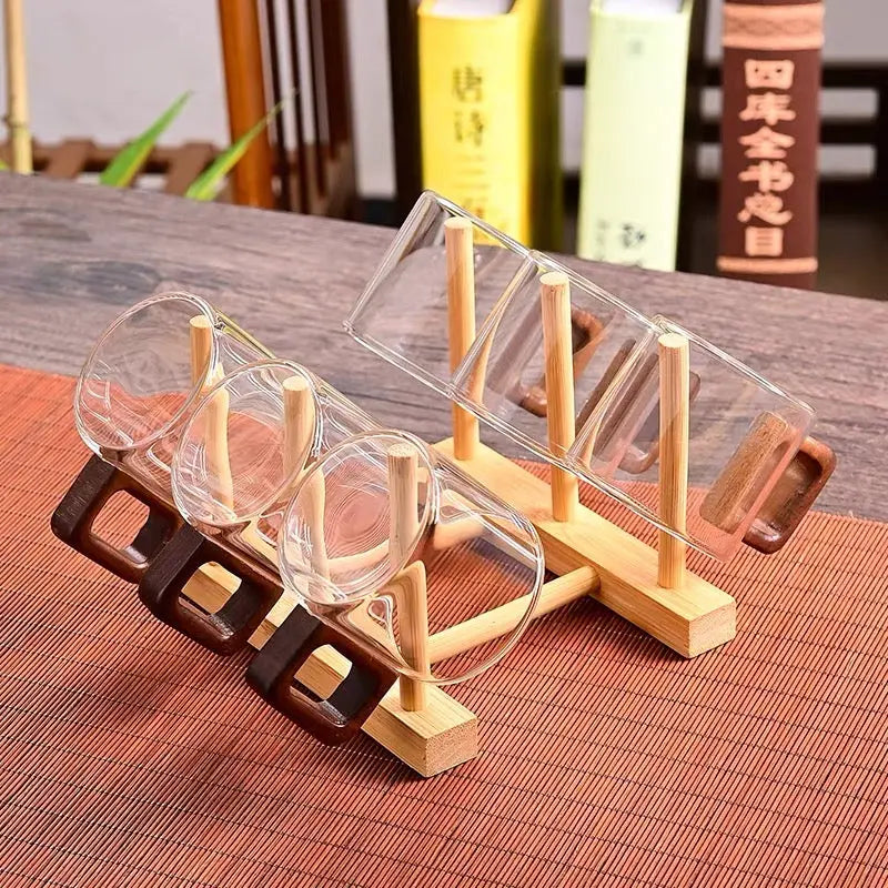 Pack Of 6 Wooden Cup Drying Rack with Glass Mugs Kitchen Organizer & Holder Set Sparkels  Sparkels