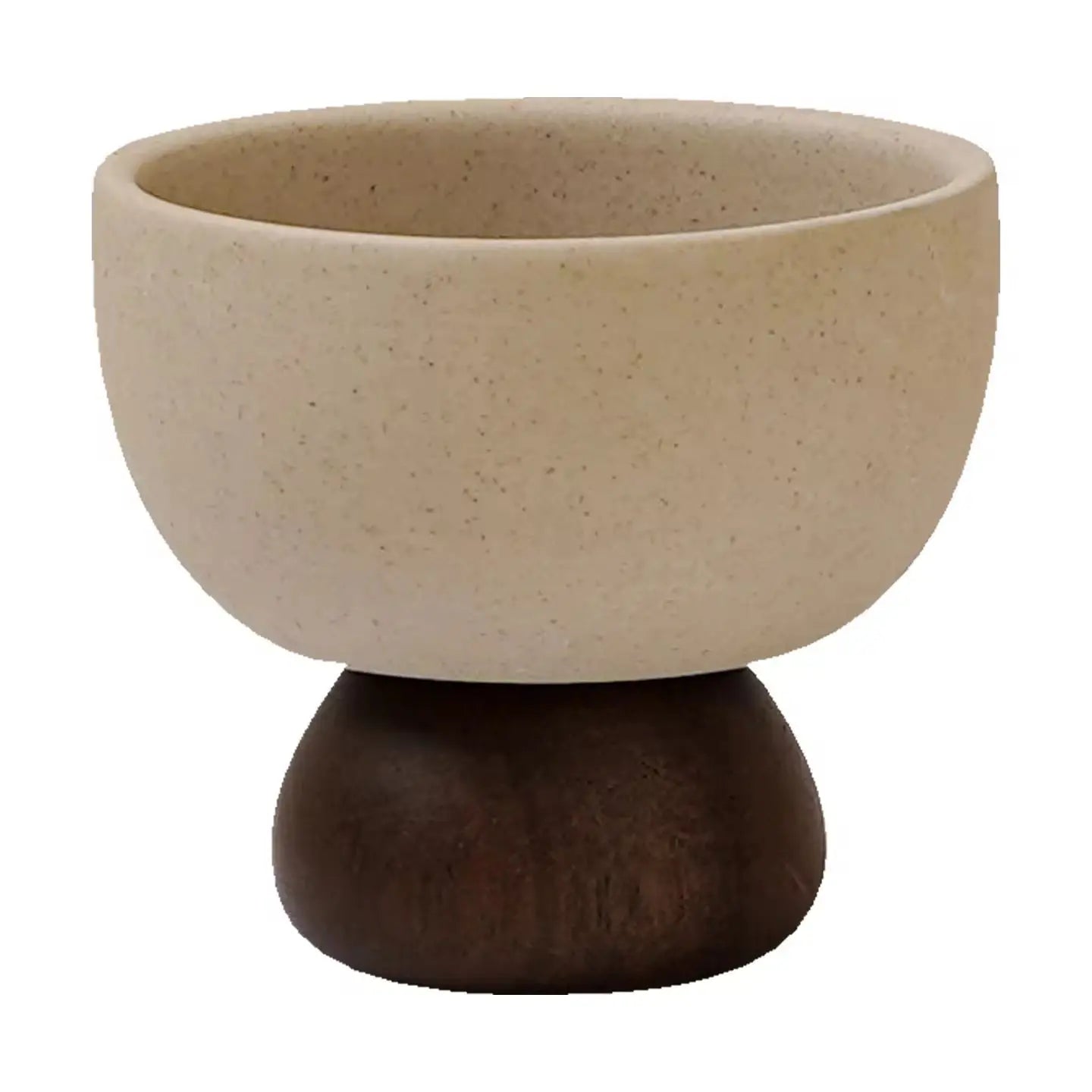 Minimalist Ceramic Pedestal Bowl with Wooden Base Aesthetic Dessert & Snack Cup