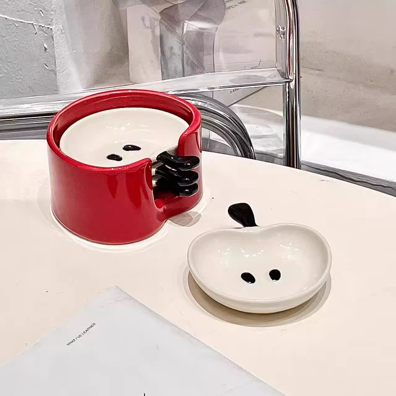 Cute Apple Ceramic Snack Dish Set with Holder Aesthetic Mini Serving Bowls