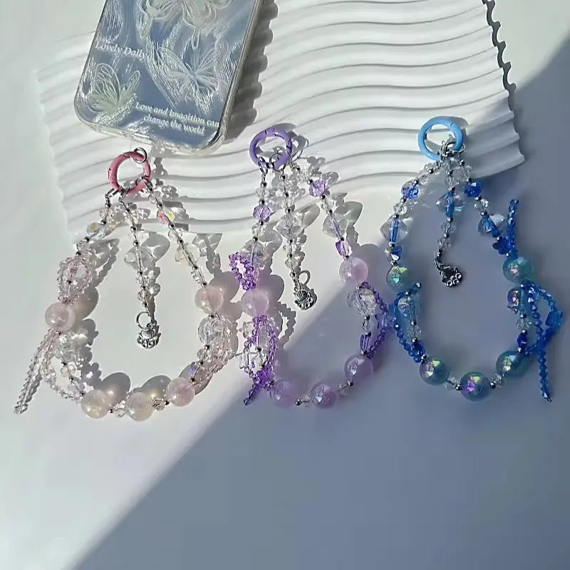 Luxury Beaded Phone Charm Strap Aesthetic Crystal Wrist Strap
