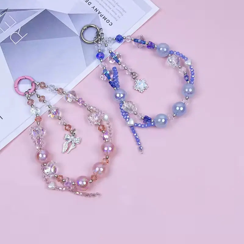 Luxury Beaded Phone Charm Strap Aesthetic Crystal Wrist Strap