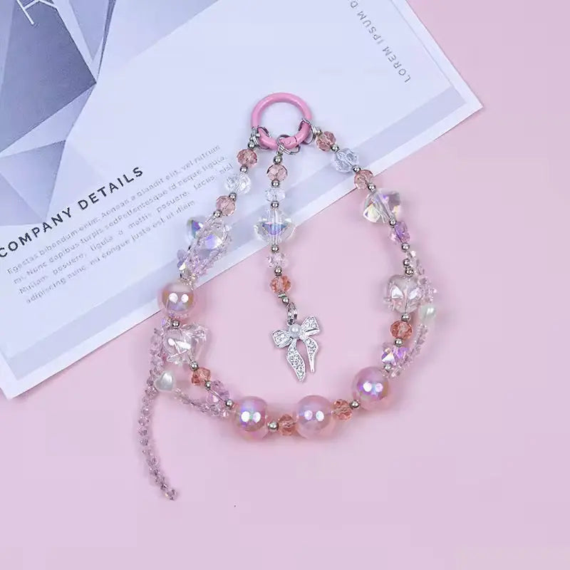 Luxury Beaded Phone Charm Strap Aesthetic Crystal Wrist Strap