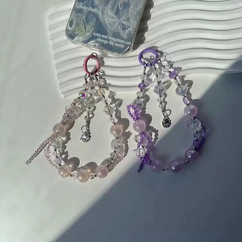 Luxury Beaded Phone Charm Strap Aesthetic Crystal Wrist Strap