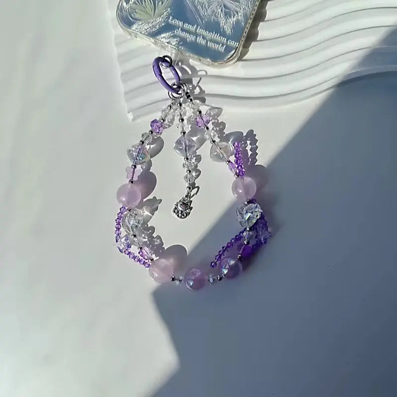 Luxury Beaded Phone Charm Strap Aesthetic Crystal Wrist Strap