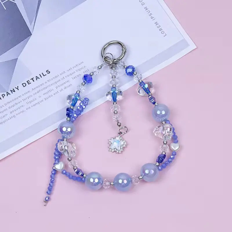 Luxury Beaded Phone Charm Strap Aesthetic Crystal Wrist Strap
