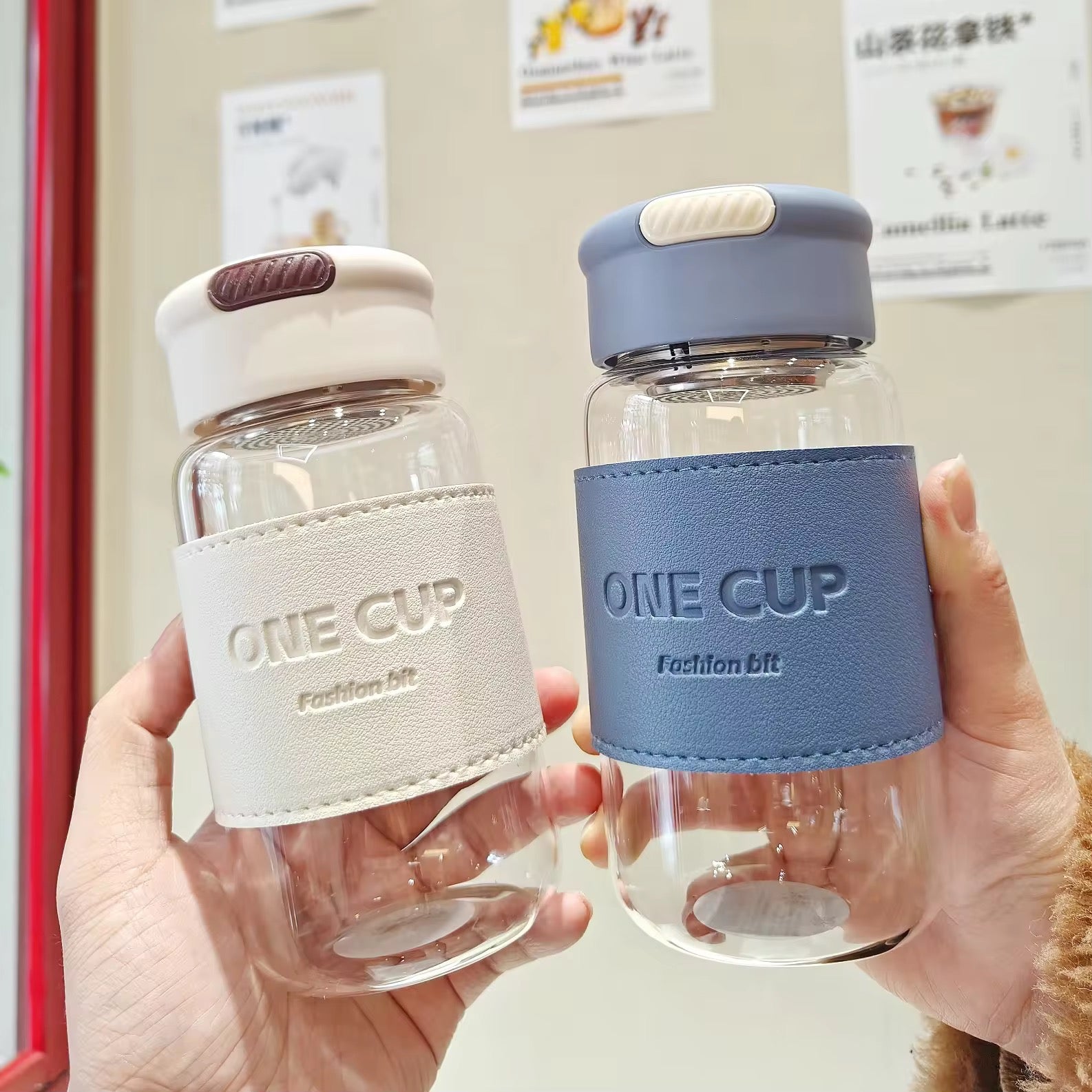 Portable High Borosilicate Glass Water Cup with Handle & Sleeve Customizable Trendy Handheld Cup