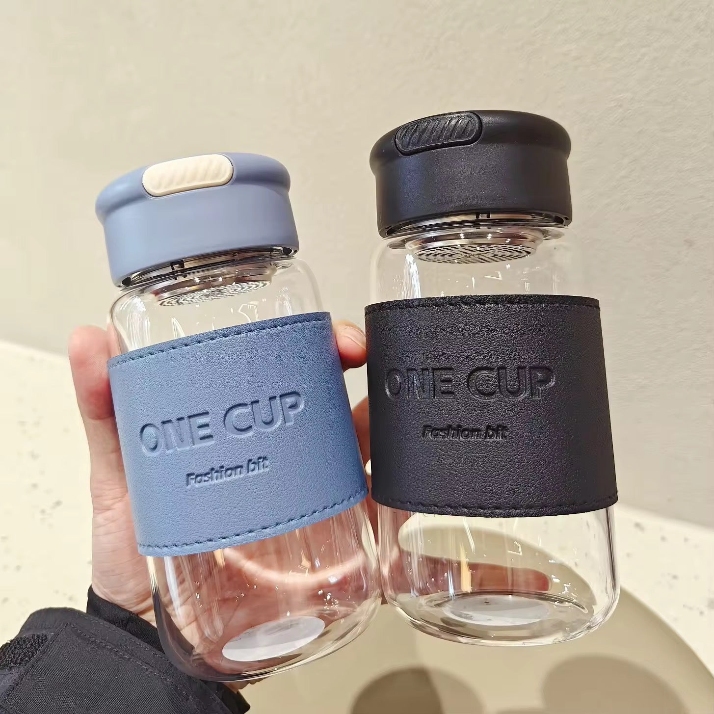 Portable High Borosilicate Glass Water Cup with Handle & Sleeve Customizable Trendy Handheld Cup
