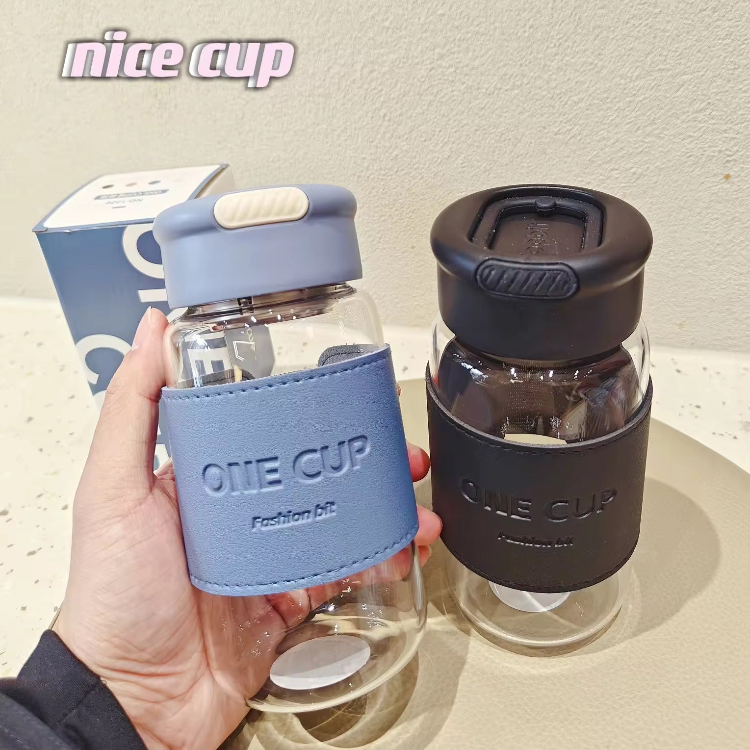 Portable High Borosilicate Glass Water Cup with Handle & Sleeve Customizable Trendy Handheld Cup