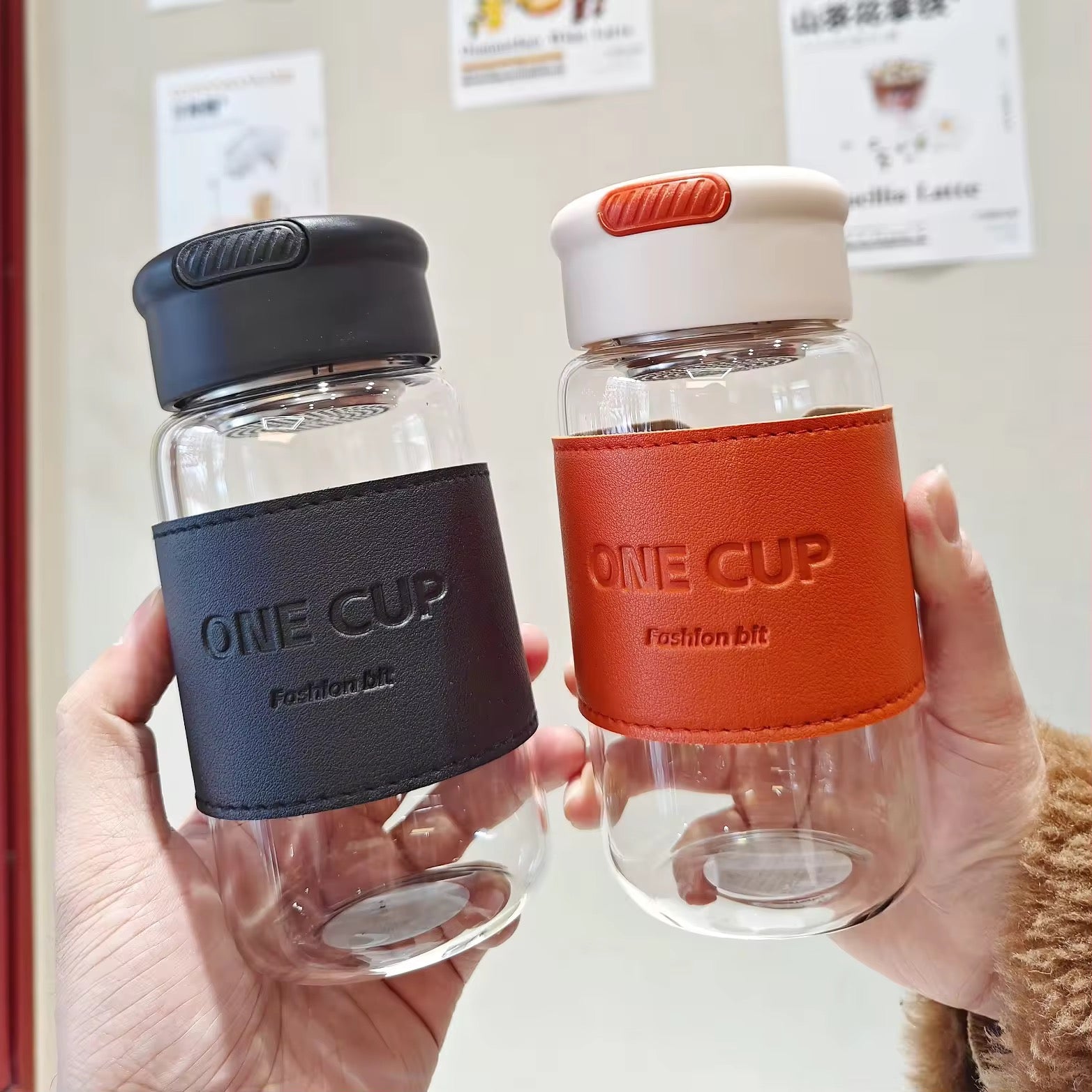 Portable High Borosilicate Glass Water Cup with Handle & Sleeve Customizable Trendy Handheld Cup