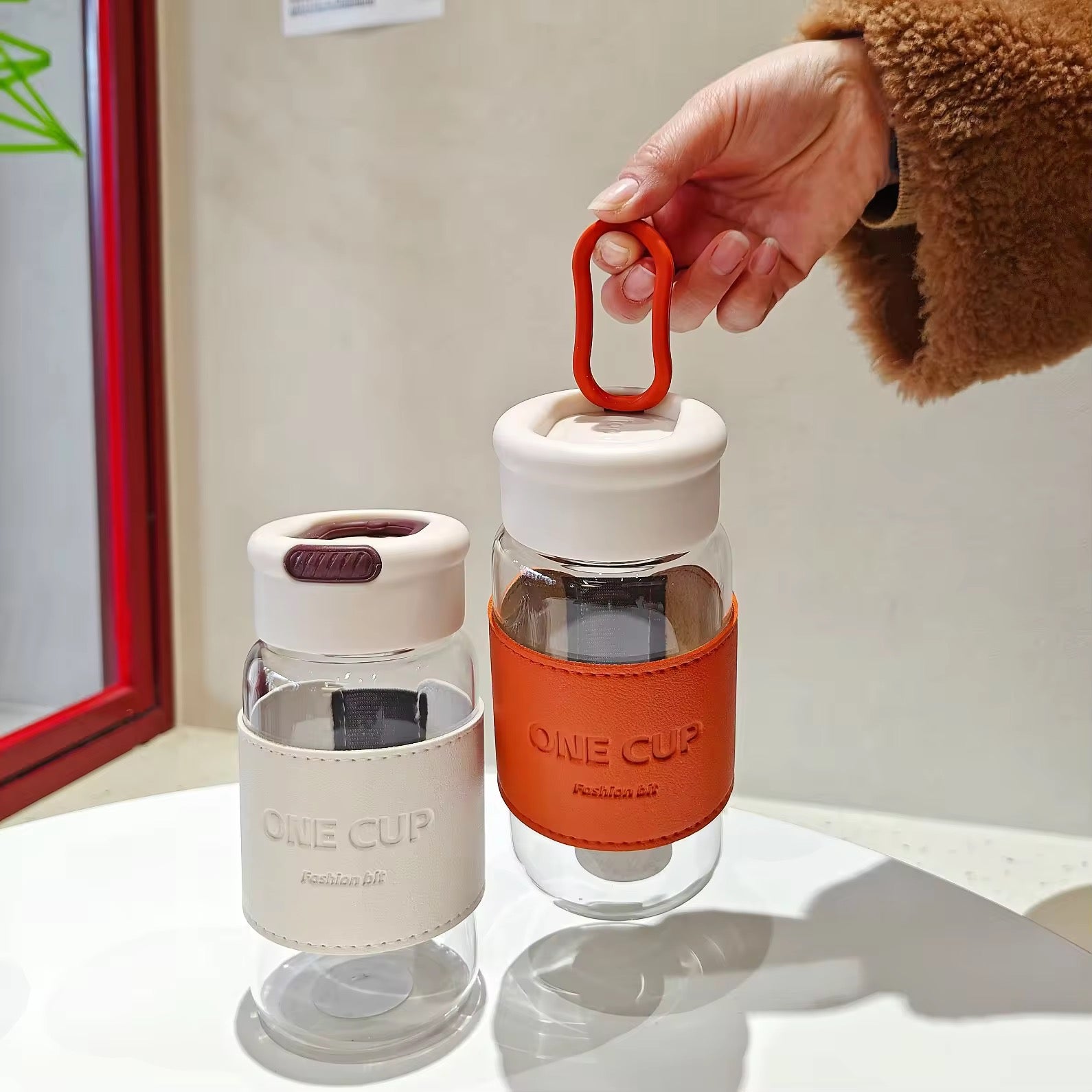 Portable High Borosilicate Glass Water Cup with Handle & Sleeve Customizable Trendy Handheld Cup