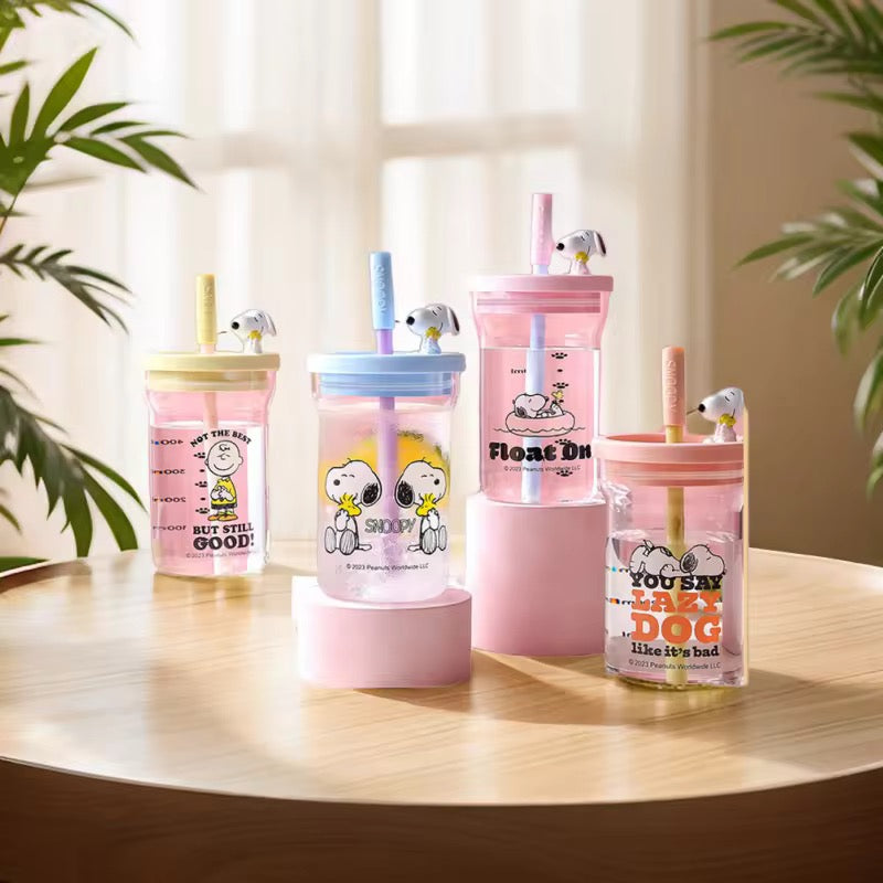 Snoopy Cartoon Glass Sippy Cup Cute HighVCapacity Water, Coffee & Milk Cup with Straw