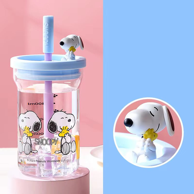 Snoopy Cartoon Glass Sippy Cup Cute HighVCapacity Water, Coffee & Milk Cup with Straw