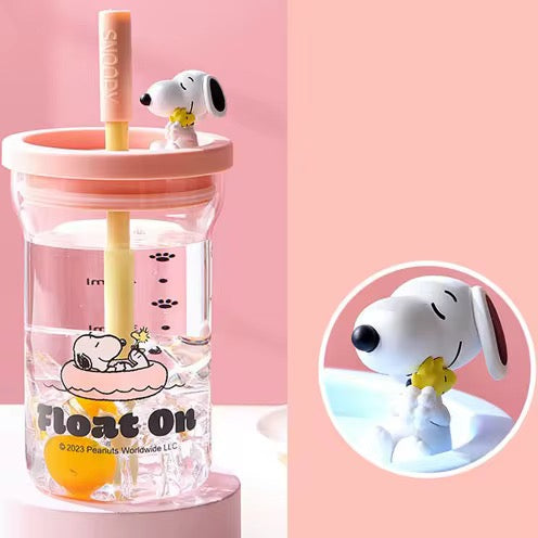 Snoopy Cartoon Glass Sippy Cup Cute HighVCapacity Water, Coffee & Milk Cup with Straw