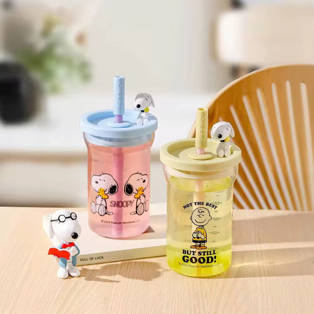Snoopy Cartoon Glass Sippy Cup Cute HighVCapacity Water, Coffee & Milk Cup with Straw
