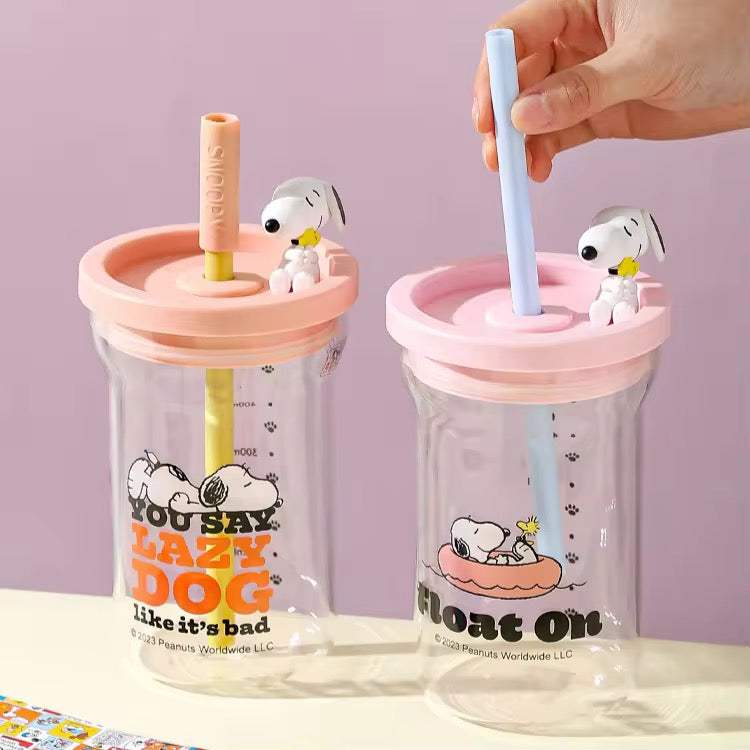 Snoopy Cartoon Glass Sippy Cup Cute HighVCapacity Water, Coffee & Milk Cup with Straw