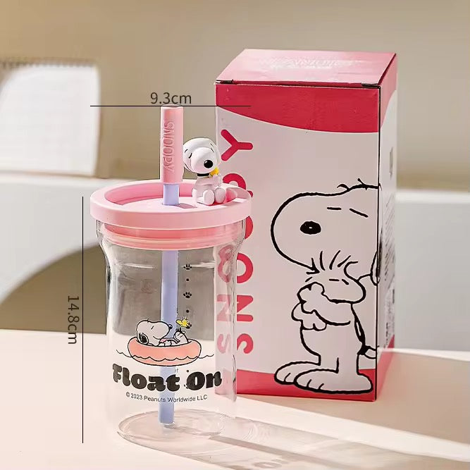 Snoopy Cartoon Glass Sippy Cup Cute HighVCapacity Water, Coffee & Milk Cup with Straw