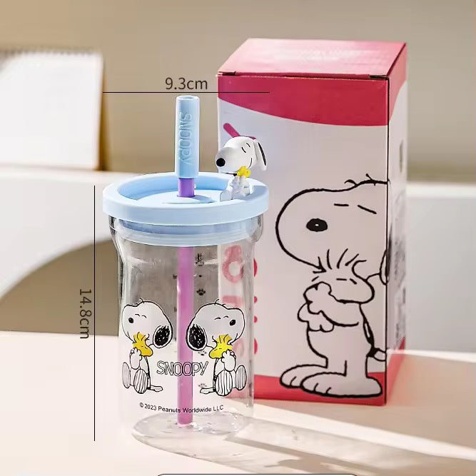 Snoopy Cartoon Glass Sippy Cup Cute HighVCapacity Water, Coffee & Milk Cup with Straw