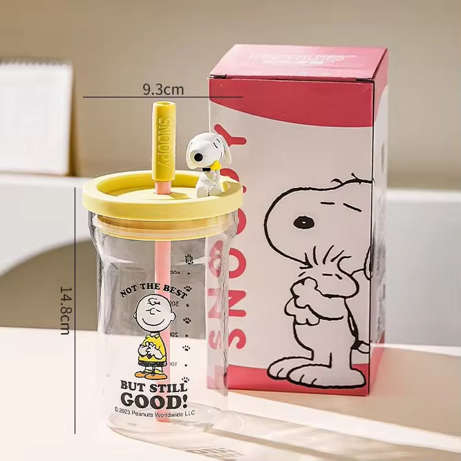 Snoopy Cartoon Glass Sippy Cup Cute HighVCapacity Water, Coffee & Milk Cup with Straw