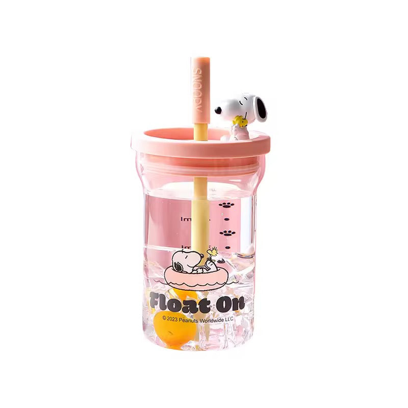 Snoopy Cartoon Glass Sippy Cup Cute HighVCapacity Water, Coffee & Milk Cup with Straw