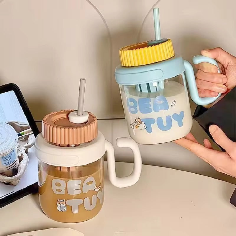 Straw Glass Large Capacity Water Cup Cute Children’s & Office Tea Separation Cup