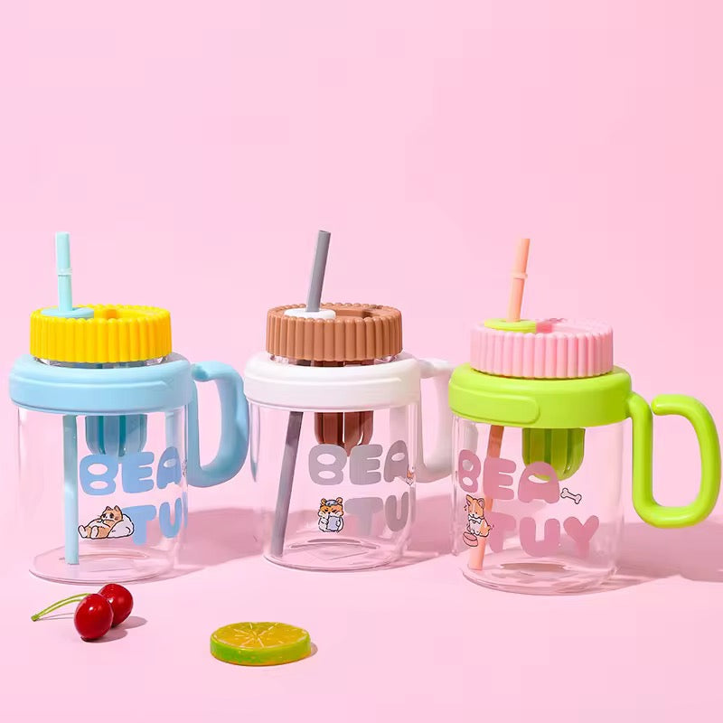 Straw Glass Large Capacity Water Cup Cute Children’s & Office Tea Separation Cup