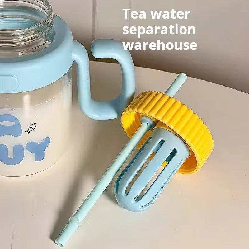 Straw Glass Large Capacity Water Cup Cute Children’s & Office Tea Separation Cup