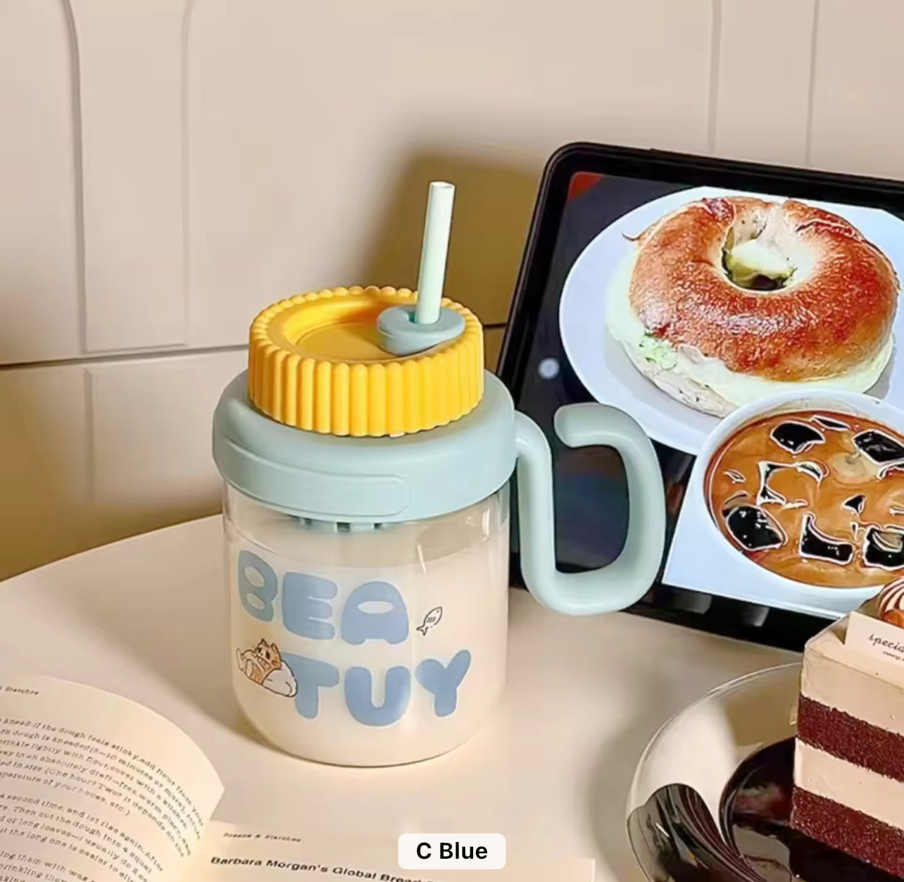 Straw Glass Large Capacity Water Cup Cute Children’s & Office Tea Separation Cup