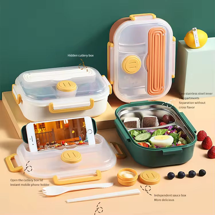 Creative Stainless Steel Bento Box with Sauce Container Portable Lunch Box for Office & School