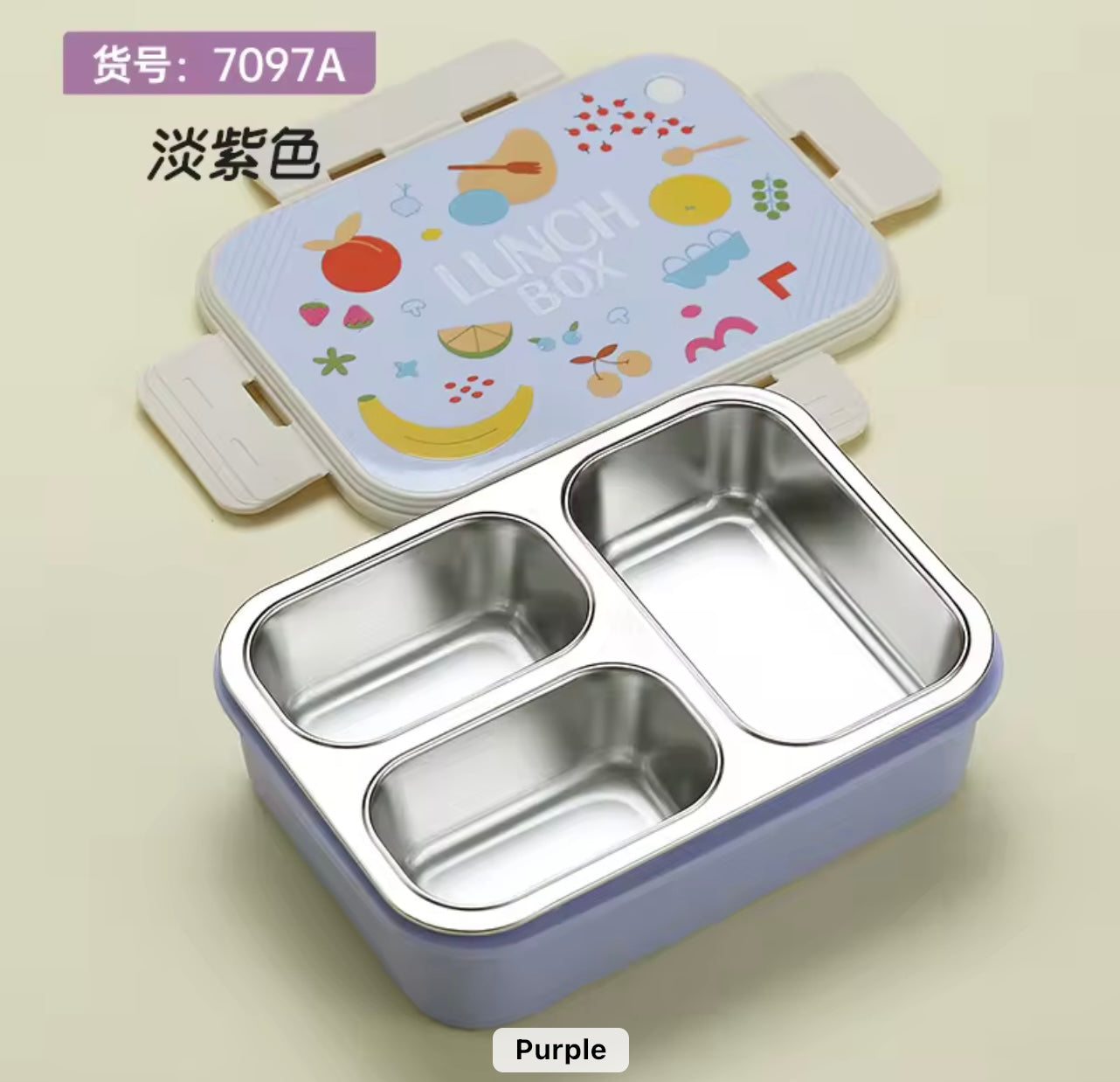 Cartoon Kids 3-Grid Stainless Steel Insulated Lunch Box Sealed Food Container for School