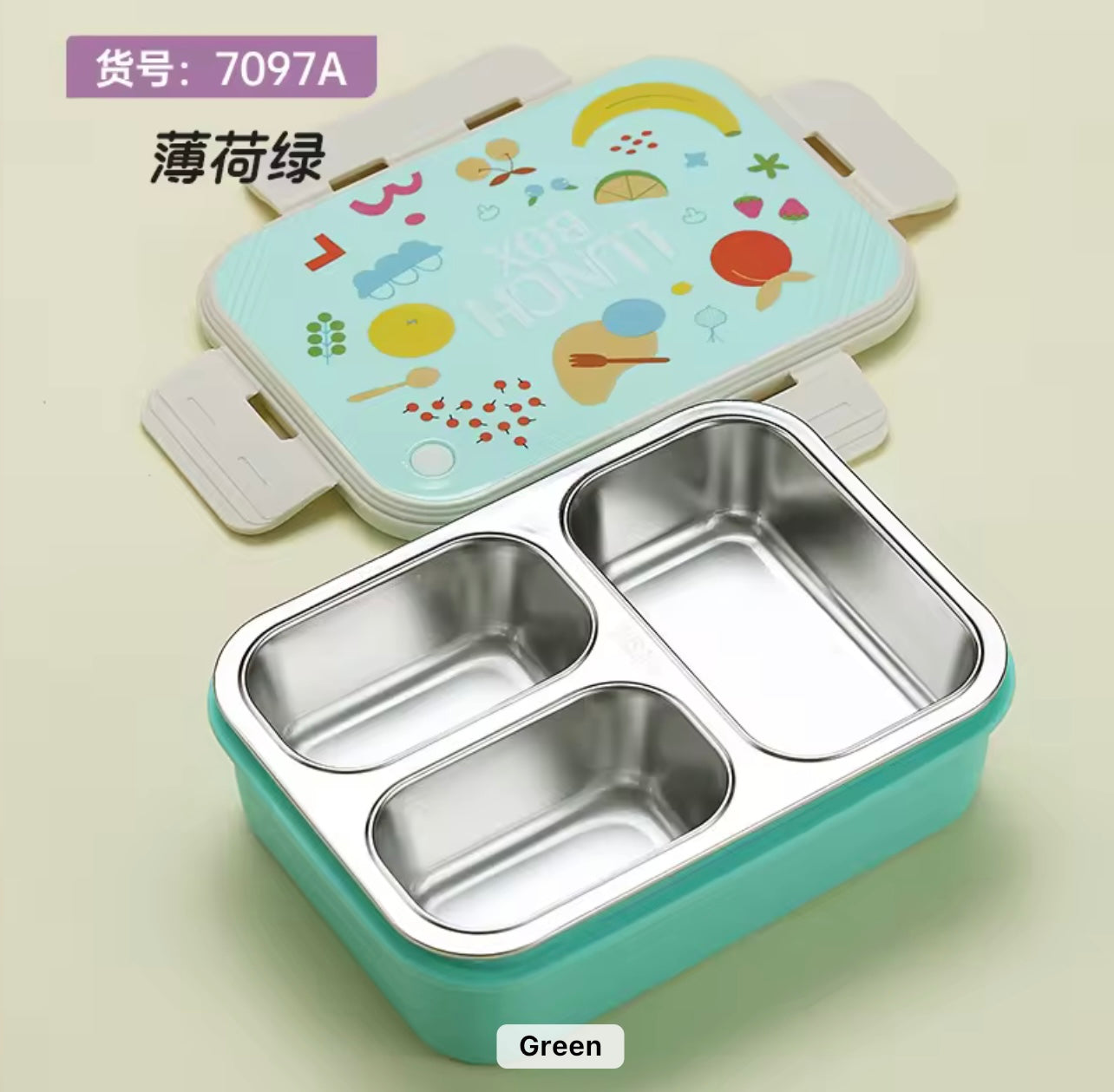 Cartoon Kids 3-Grid Stainless Steel Insulated Lunch Box Sealed Food Container for School