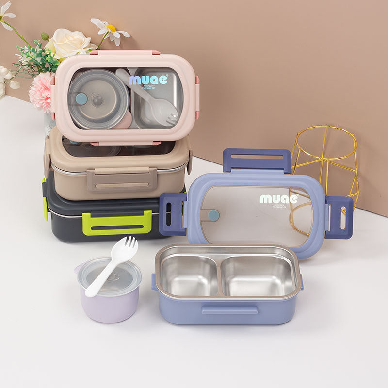 Stainless Steel 2 Compartment Bento Lunch Box Insulated Food Container for Kids & Office