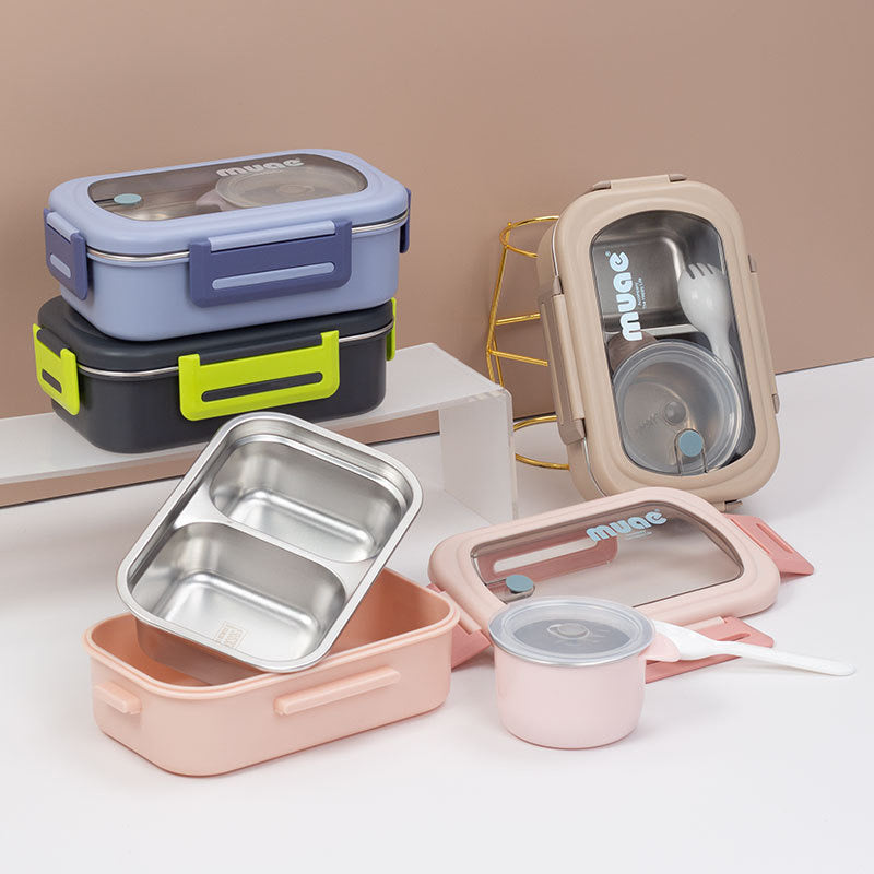 Stainless Steel 2 Compartment Bento Lunch Box Insulated Food Container for Kids & Office