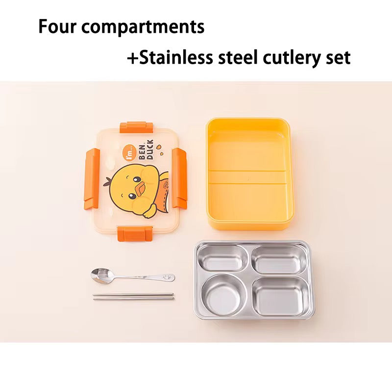 Cartoon 4-Grid Bento Lunch Box with Soup Container Leakproof Food Storage for Kids & Students