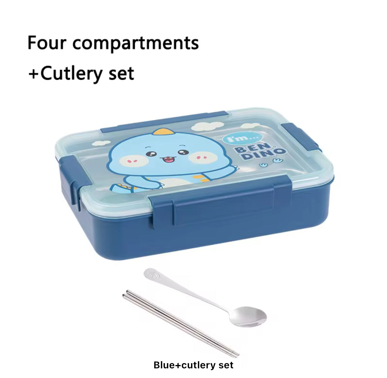 Cartoon 4-Grid Bento Lunch Box with Soup Container Leakproof Food Storage for Kids & Students