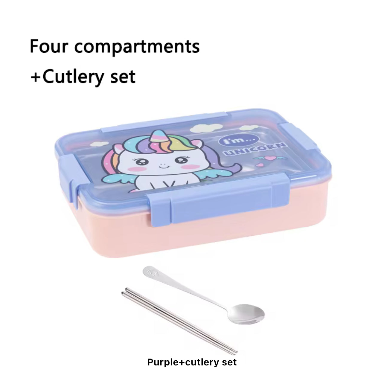 Cartoon 4-Grid Bento Lunch Box with Soup Container Leakproof Food Storage for Kids & Students