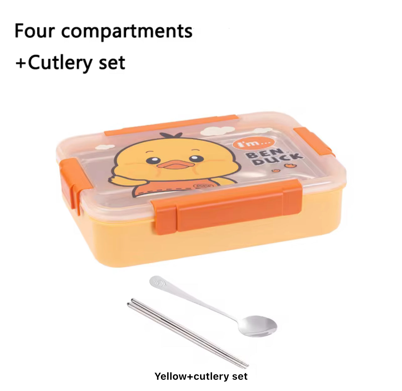 Cartoon 4-Grid Bento Lunch Box with Soup Container Leakproof Food Storage for Kids & Students