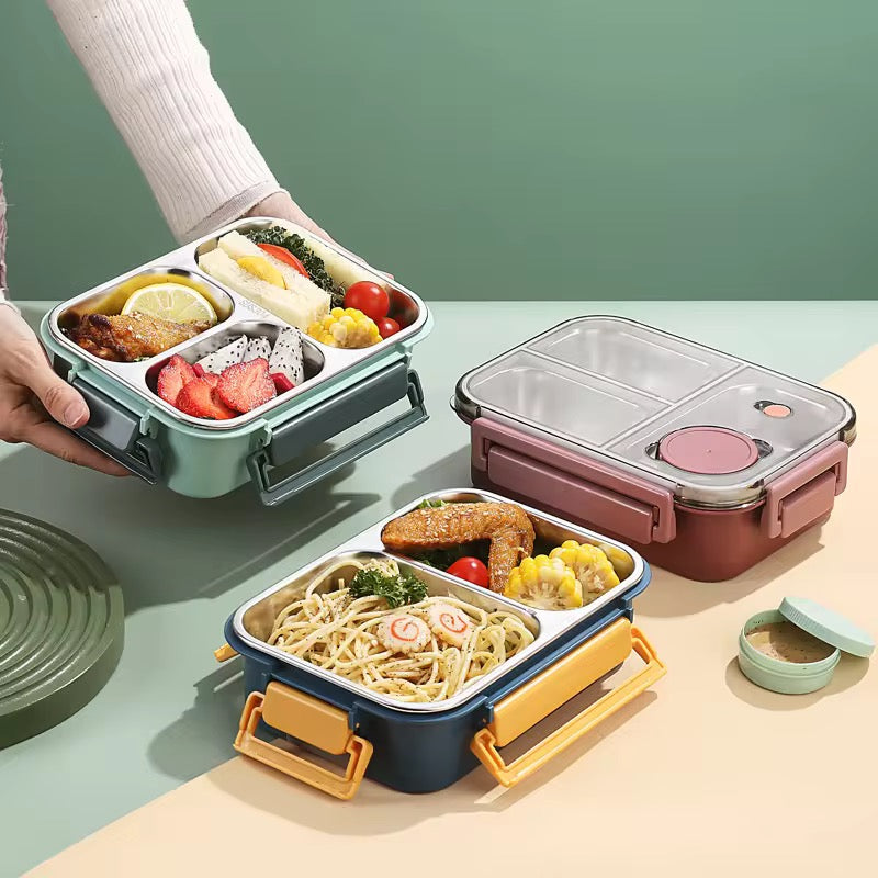 Stainless Steel Divided Bento Box with Tableware Leakproof Portable Lunch Box for Kids & Adults