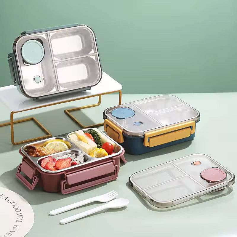 Stainless Steel Divided Bento Box with Tableware Leakproof Portable Lunch Box for Kids & Adults