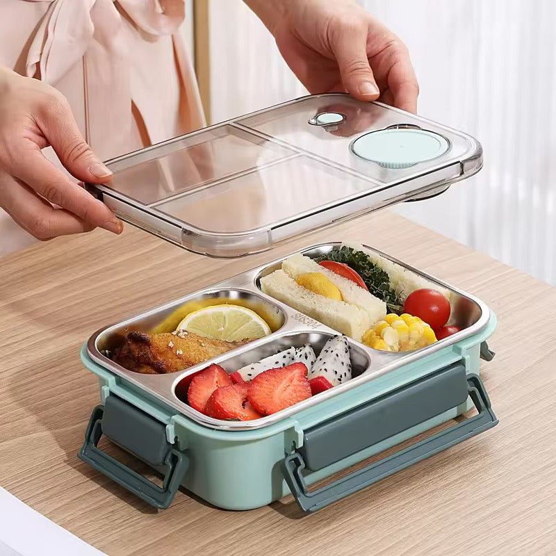 Stainless Steel Divided Bento Box with Tableware Leakproof Portable Lunch Box for Kids & Adults