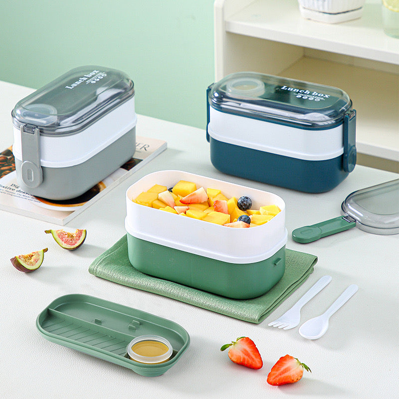 Transparent Double Layer Lunch Box with Lid Portable Food Storage for School & Office