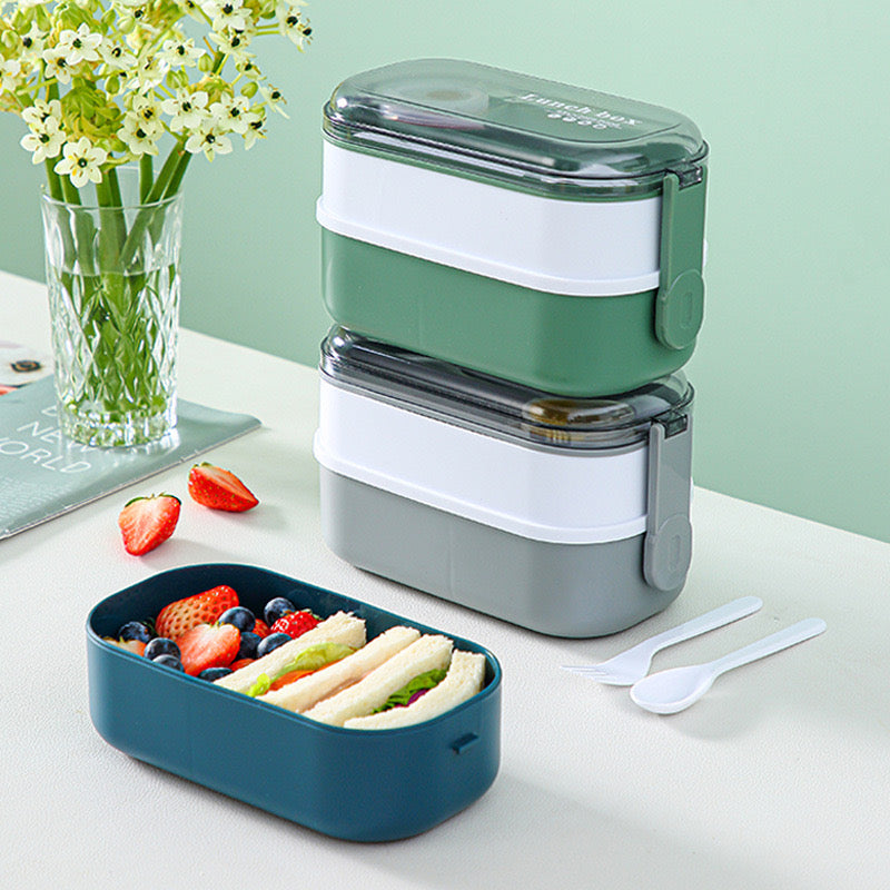 Transparent Double Layer Lunch Box with Lid Portable Food Storage for School & Office