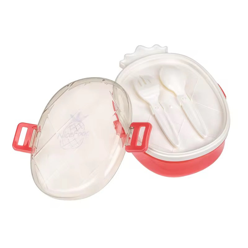 Pineapple Shaped 2 Compartment 650ml Lunch Box Microwavable BPA Free Food Container with Cutlery