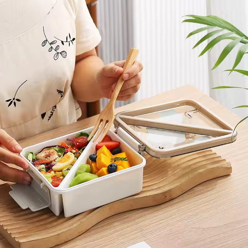 Square Handle Lunch Box – Leakproof 2-Compartment Food Container for Work, School & Picnics