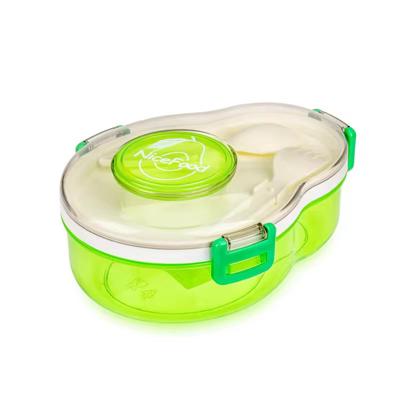 Avocado Shape Bento Lunch Box – 2 Compartment Leakproof Food Container with Sauce Cup & Cutlery